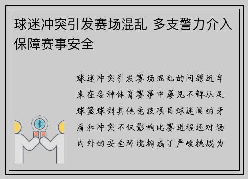 球迷冲突引发赛场混乱 多支警力介入保障赛事安全